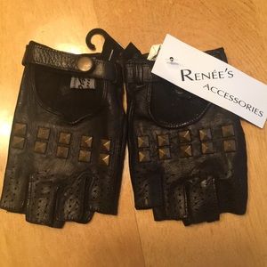 NWT Studded Black Leather Fingerless Gloves